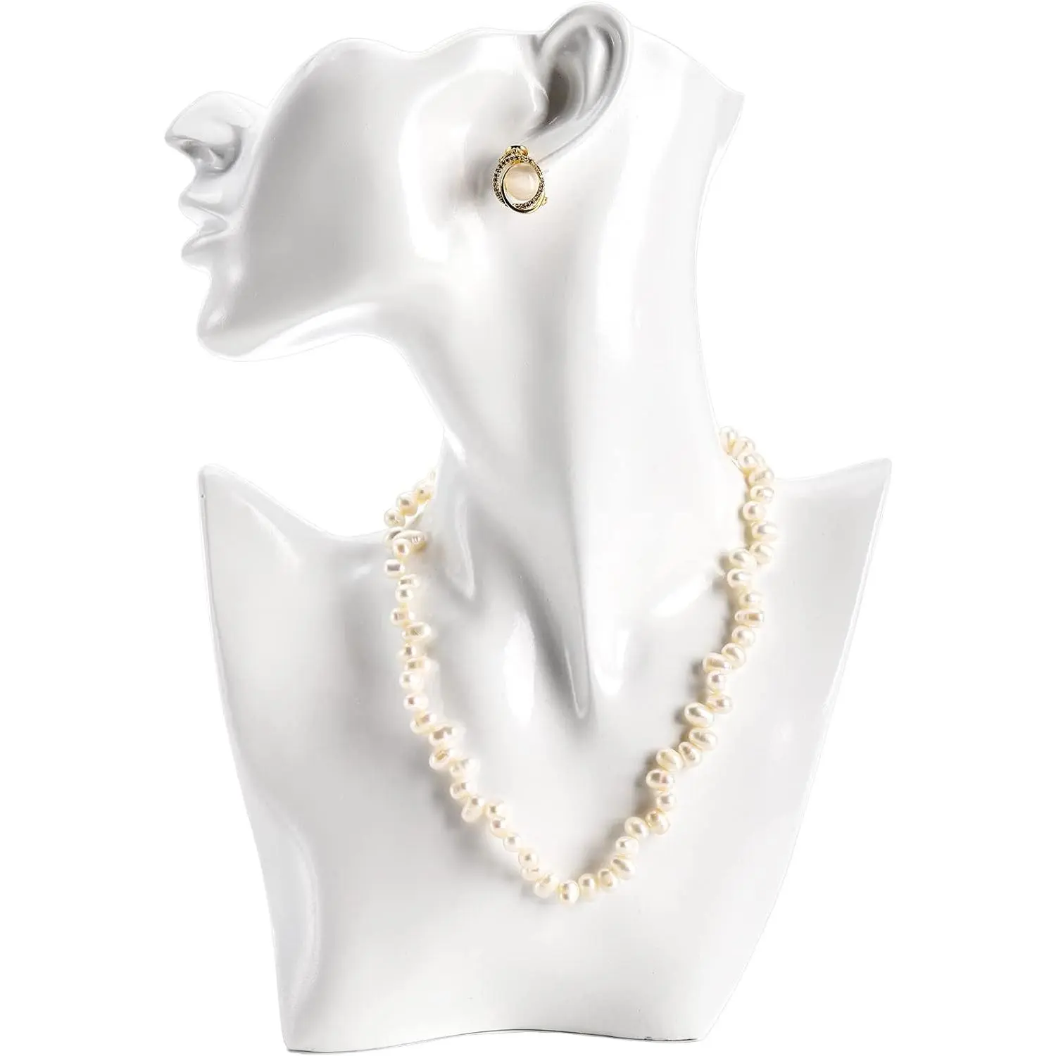 White Mannequin Bust Display Stand - Earring Holder Organizer with 7.5"l x 2.1"w x"h Size, Elegant Design for Casual Use, Collectors to Store Necklaces, Earrings, Rings