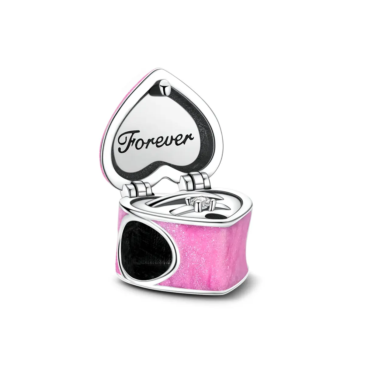 MULA Ring Box Charm for Women, 925 Silver-plated Openable Heart Pendant with Pink Enamel, Collectible for Pandora Bracelets, Anniversary Wedding Gift, Collectibles, Anniversary Gift, Valentines Day