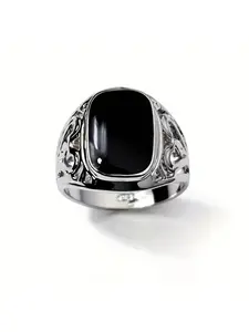 Men's Unique Design Mystical Hollow Side Turquoise Ring, Fashionable Wedding Engagement Party Jewelry Gift, Mystical Rings, Mystery, 1pcs