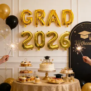 Graduation Balloon Set, Aluminum Foil Gold Letter Balloons, Grad Cap Theme Design, Perfect for Party & Ceremony Decorations, Balloon Party Supplies