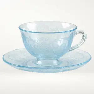 Fostoria Versailles Blue Footed Cup & Saucer Set | Set of 4 | Vintage | Great Condition