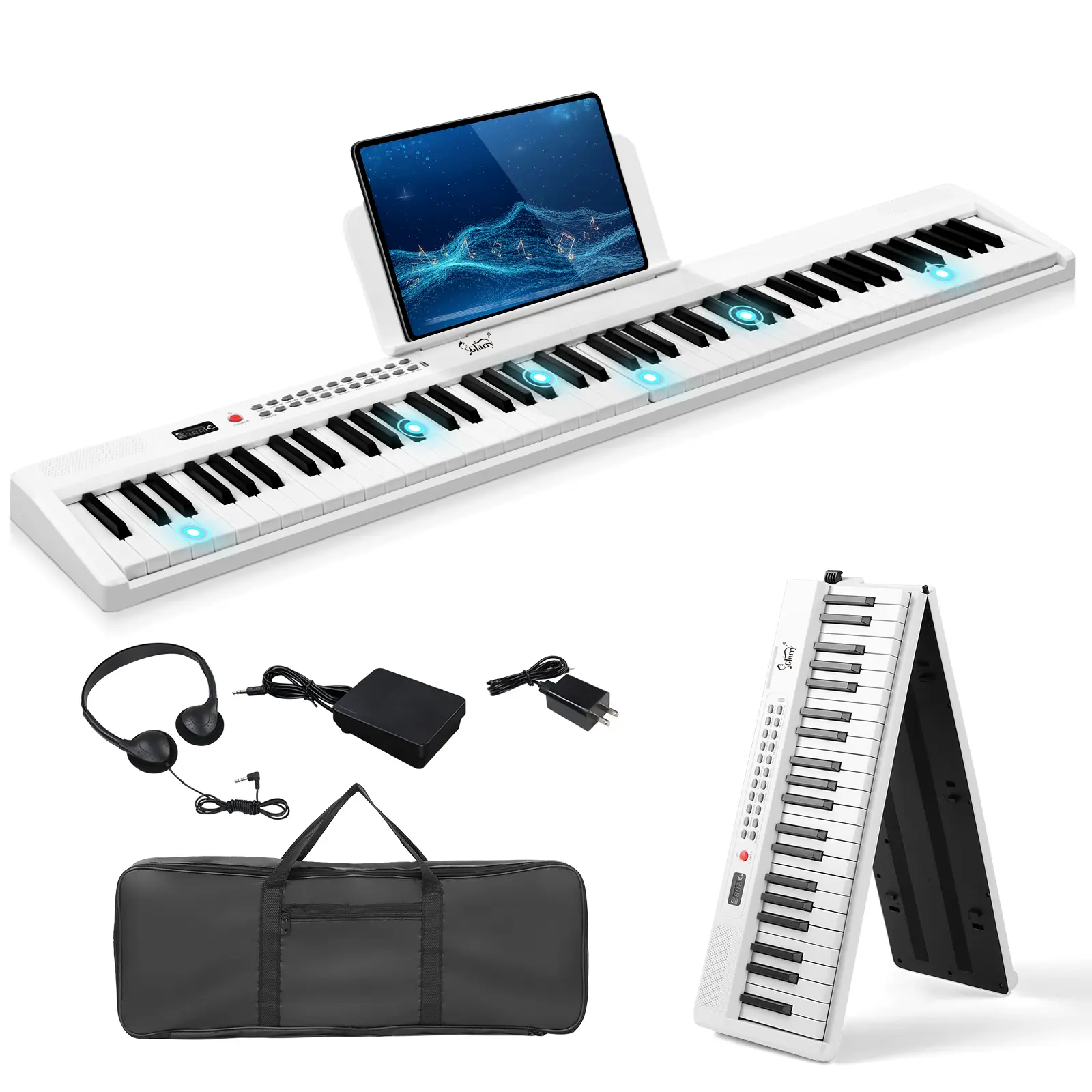 88-Key Folding Electronic Piano Keyboard with Semi-Weighted Keys, Bluetooth, MIDI, and Carry Bag - Portable Digital Musical Instrument for Hobbies