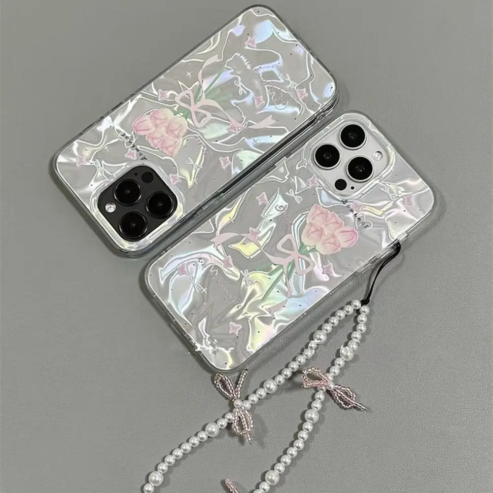 Light Luxury Rose Bow Protective Case Accessories For Infinix Smart 10 Plus 9 7 8 Tecno Spark 40 40C 20 20C 30C Go 2024 2023 2025 1 1S 2 2S Hot 60 Pro Plus 50i 60i Rose Trendy Pearl Chain Phone Cover Cases Protection