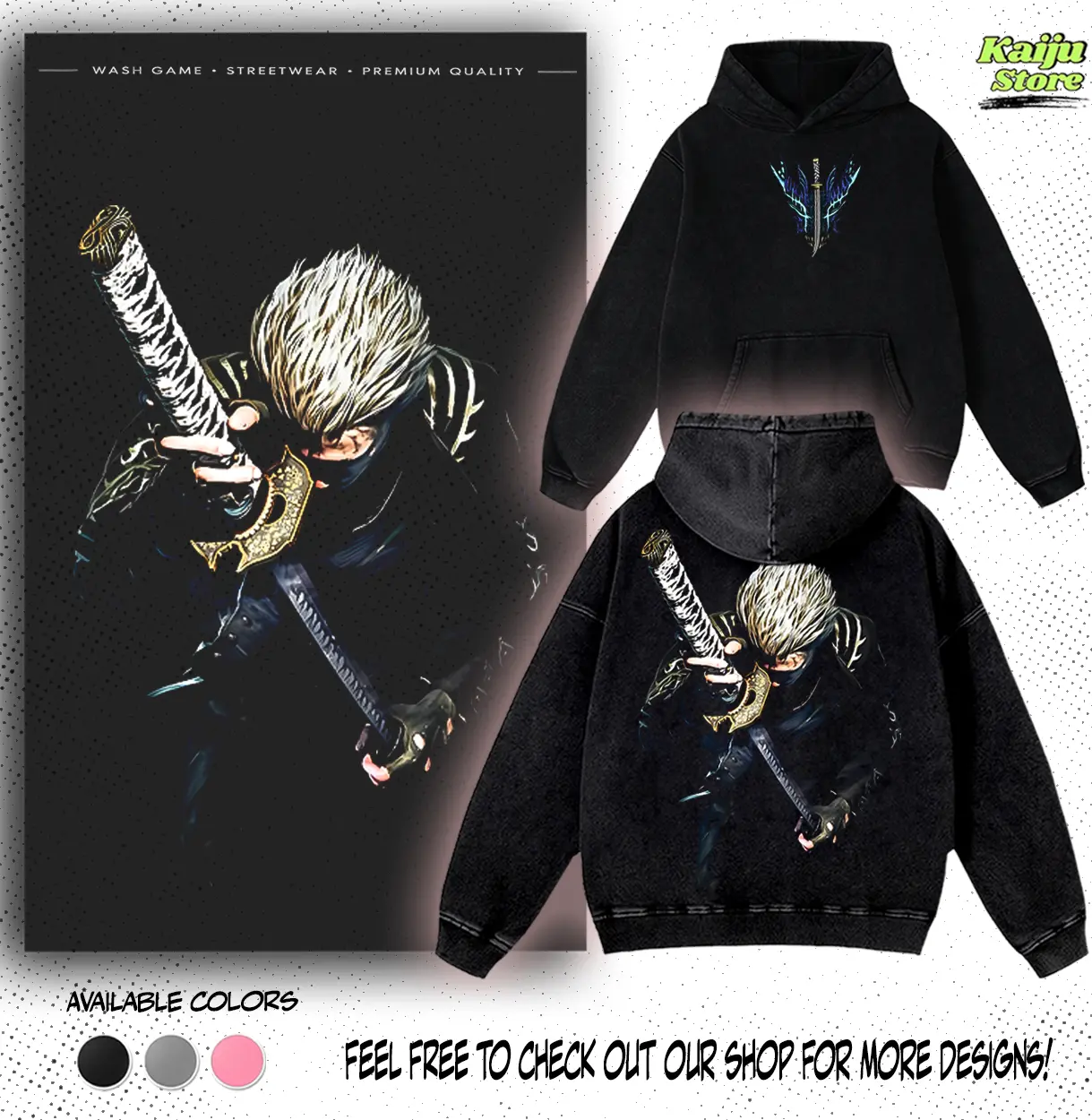 Devil May Cry - Vergil Vintage Washed Hoodie | Sweatshirt Streetwear Y2K Merch Tee Gift For Game Fan Trending Clothes