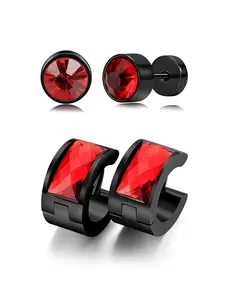 2 pairs of simple retro 304 stainless steel earrings set, fashionable jewelry set, suitable for both men and women, suitable for daily or party use, can be given as a gift to friends, Hoop Earrings