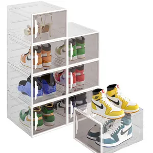 ADTO Clear Magnetic Shoe Storage Boxes - Stackable Thickened Sturdy Organizer for Shoes Sneakers Hats Toys Cosmetics | Space Saving Dustproof 9 Pack Rack