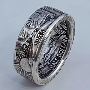 Coin Ring, Morgan Silver Coin Design Ring, Men's Handmade Fashion Jewelry, Vintage Punk Style Personality Ring, Gift for Him