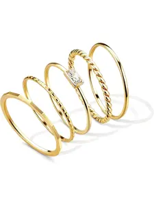 Gold Stackable Rings for Women Non Tarnish - 14K Gold Plated Waterproof Thin Band Ring Set - 1mm Minimalist Stainless Steel Silver Stacking Dainty Trendy Statement Thumb Rings Size 5-11 Fashion Stackable Rings