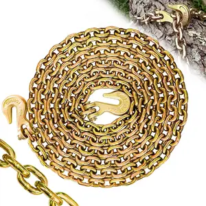 G80 1/4" Heavy Duty Chain with G70 Clevis Grab Hooks for Towing, 16FT Chain, 3300 Lbs Capacity, for Log  and Towing Applications