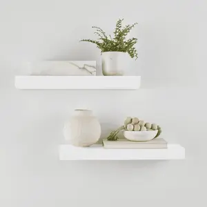 White 16.5" Wood Floating Shelves Set of 2 Classic Rectangle Design 17.10 x 5.50 x 3.20 Inches with Hardware Included