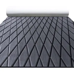 Boat Flooring EVA Foam Boat Decking Marine Mat Non-Slip Self-Adhesive Flooring Sheet for Motorboat Kayak Surfboard Garden Floor Swimming Pools, 94.5''x 15.7'', Dark Grey with Black Lines
