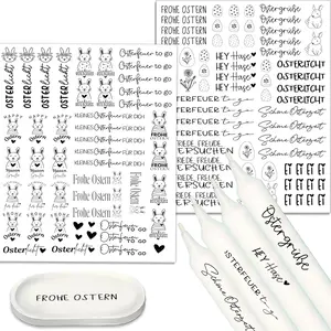 2PCS UV DTF Cup Wrap Stickers, German Easter Rub on Transfers for Crafts, Permanent DIY Transfer Decals for 16oz Libbey Glass Cans, Mugs, Candles, Notebooks and Flower Pots, Easy to Apply Art Stickers