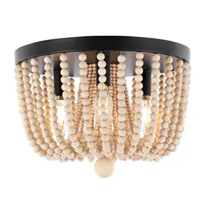 JONATHAN Y Eivissa Coastal Farmhouse Iron/Wood Bead LED Flush Mount; for Living Room, Bedroom, Kitchen, Office