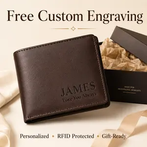 Personalized RFID Leather Wallet for Men, Custom Engraved Name Wallet Gift for Him, Anniversary, Birthday & Valentine’s Day Gift