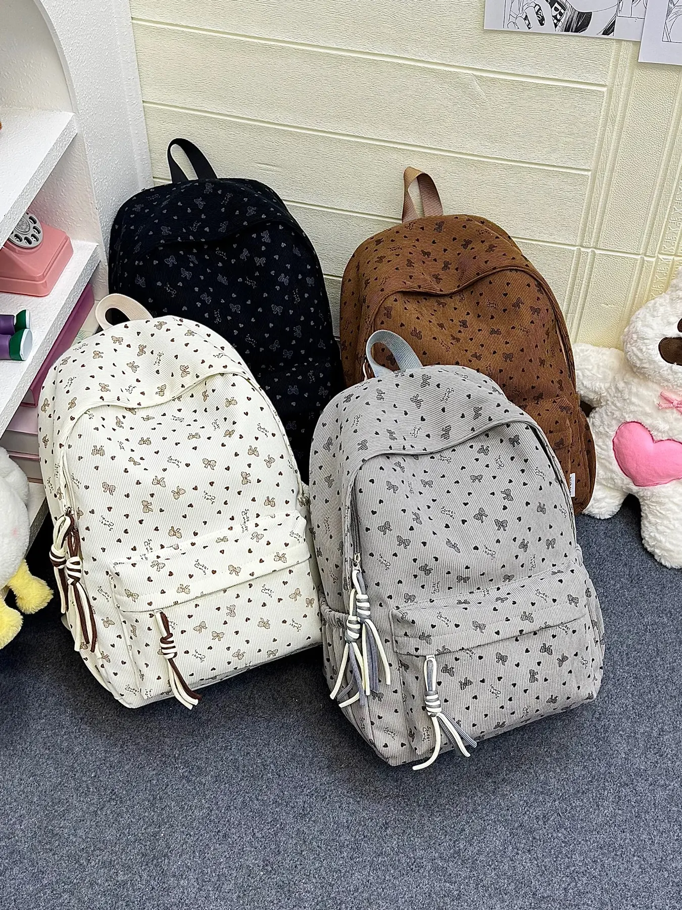 Casual Printed Backpack, Multi Pocket Backpack, minimalist retro, lightweight with butterfly pattern, multi compartment zipper design, large capacity for books and tablets, Student, suitable for school, work, shopping