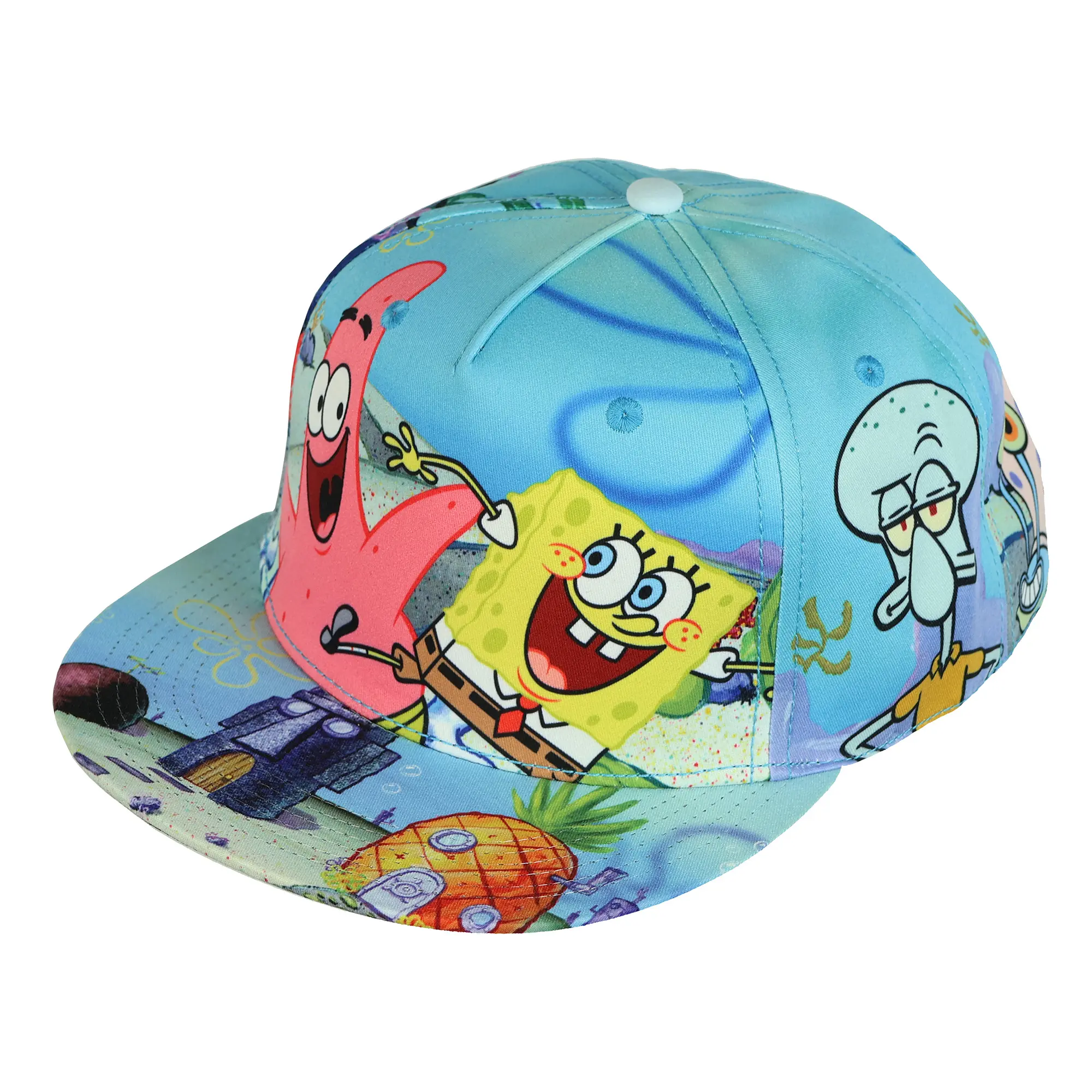Nickelodeon SpongeBob SquarePants Hat Men's Bikini Bottom Flat Brim Snapback Cap OSFM, Snapback Hats, Flat Brim Hats