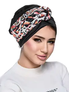 Women's Satin Wide Brim Floral Headscarf Hat, Elastic Printed Hairband Scarf Cap, Stylish Flower Design Head Wrap