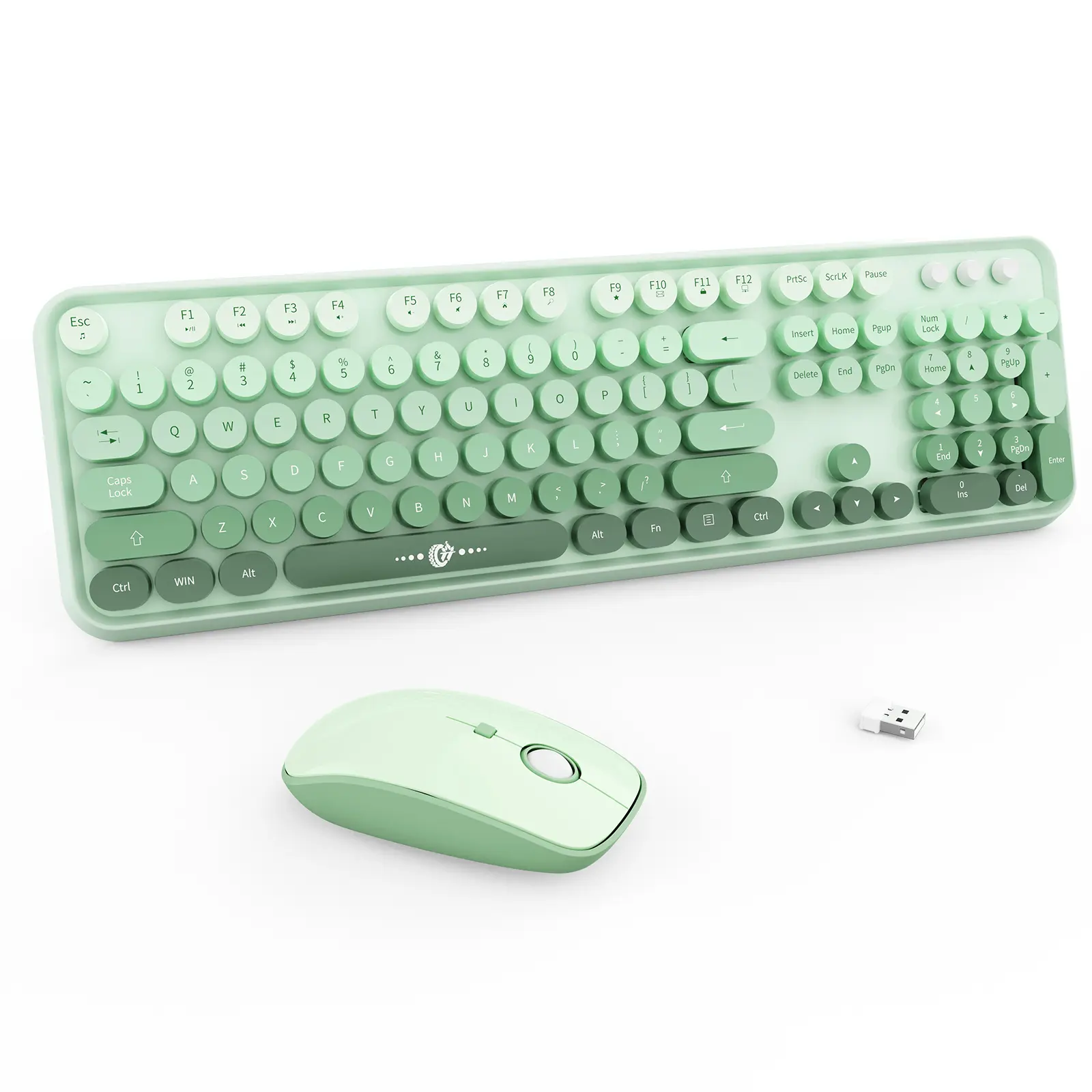 Wireless Keyboard and Mouse Combo - 2.4G Full-Sized Cute Colorful Mouse and Keyboard with 104 Round Keys Retro Typewriter Keyboard for Laptop/Windows/PC - Green Gradient