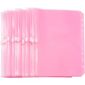 A5 Binder Pockets 12pcs Zipper Cash Envelopes Pouch Loose Leaf Bags 6 Holes PVC Zip Organizer Folder for Planner Journal Budget Filing