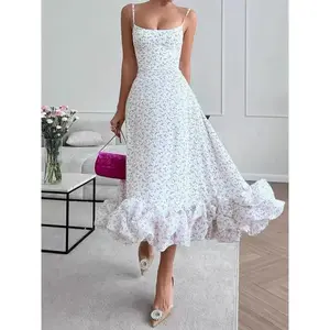 LQ-2025 Fashion Suspenders Large Swing Three-Dimensional Flower A- line Skirt New Product Mother Bride Dress Womenswear Casual Formal Linen -LQ