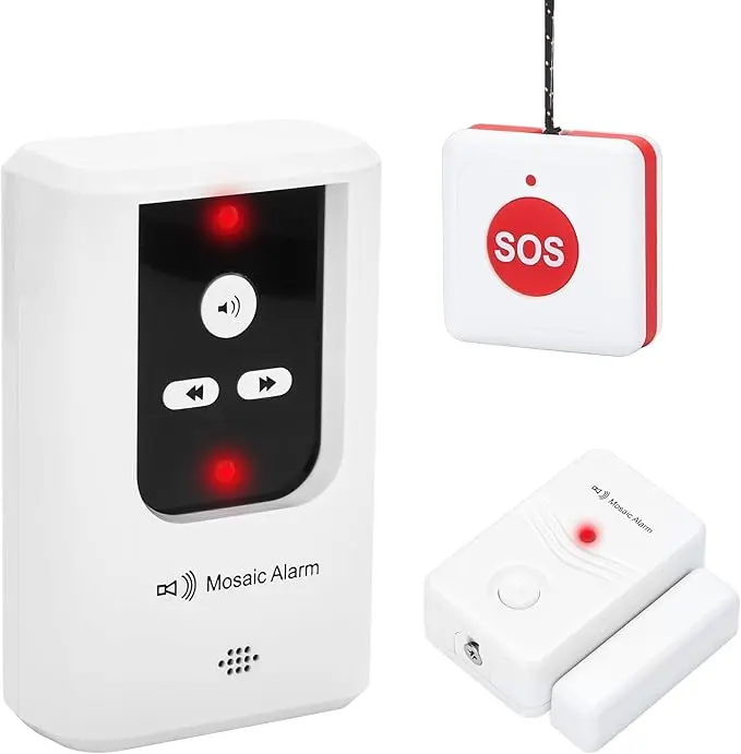 2-in-1 Elderly SOS Call Panic Button Waterproof Caregiver Pager Nurse Alert, Portable Receiver Long-lasting Rechargeable Battery-powered system, with doorbell alert Safety Intercom Wireless Indoor Security