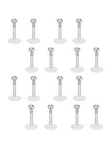 16 Pcs 16G Clear Bioflex 2MM CZ Labret Monroe Lip Ring Helix Stud Earrings Body Jewelry Piercing