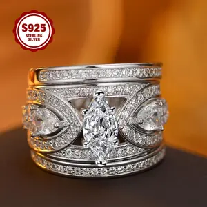 925 Sterling Silver Ladies Ring Set Trio with 5A Cubic Zirconia Stackable Design for Weddings Engagements Valentines Gifts.