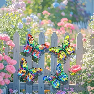4-Piece Colorful Butterfly Wall Decor Set, Metal Butterfly Sculpture Art Decoration, Outdoor Fence Art, Garden Patio Bedroom Gift