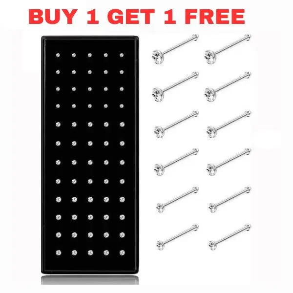 PACK OF 2 Rhinestone Decor Stainless Steel Nose Studs, Body Pierced Jewelry for Men & Women, Trendy All-match & Exquisite Piercing Jewelry for Birthday Gift, Nose Hoop Jewelry, Nose Ring Jewelry, Nose Piercings Kit