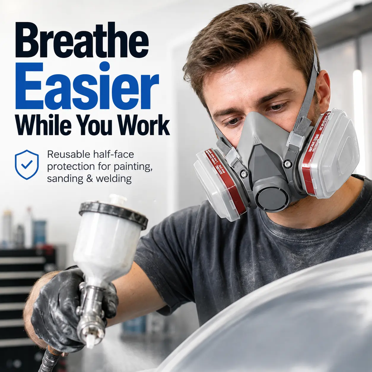 2 Pack Reusable Half Face Respirator Mask with Dual Filters, Painting Welding Sanding Protective Respirator