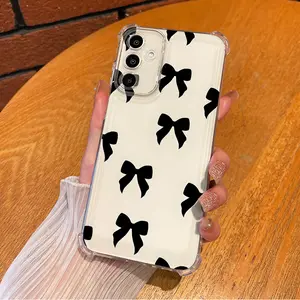 Aesthetic Bow Ribbon Black Stylish Design Phone Case For SAMSUNG GALAXY A14 A15 A16 A25 A26 A34 A35 A36 A53 A54 A55 A56 4G 5G Gift Ideas Anti-drop Cellphone Protective Case Soft Transparent Shockproof Mobile Phone Cover