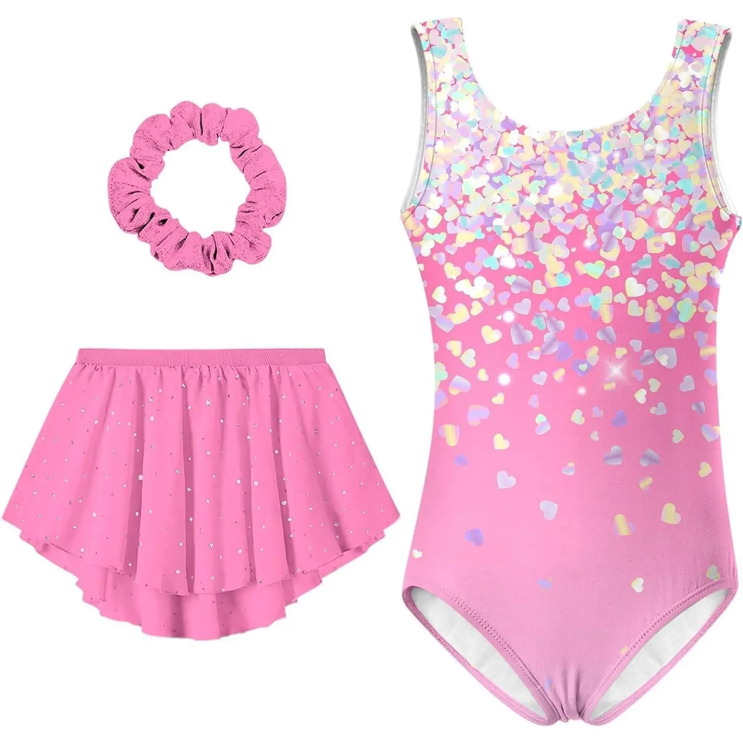 L-PGCS024    Idgreatim Girls Gymnastic Leotard Ballet Dance Dress Outfit with Removable Skirt Hair Scrunchie Combo 4-11 Years