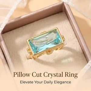 Women's Cushion-Cut Simulated Crystal Ring - Crystal, Blue Stone, Colored Gemstone Rings for Evening & Everyday Stylish Accessory, Crystal Rings