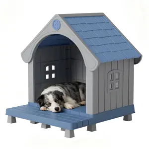 Weatherproof Dog House | UV & Mold Resistant | Modern Gray-Blue Design | For Medium-Large Dogs-Best Christmas Gifts.