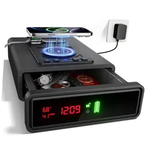 ORARAER  Biometric Smart Gun Safe with Wireless Charging for Phone&Watch, 3 Quick Access Stopbox with Fingerprint Backlit Keypad - Compact Bedside Drawer Safe with LED Light, 24/7 Digital Clock handgun safe