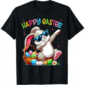 Funny Dabbing Bunny Easter T-Shirt with classic happy Easter theme! Adorable dabbing bunny graphic, perfect for boys, girls and adults—ideal for Easter parties, family gatherings and casual daily wear.