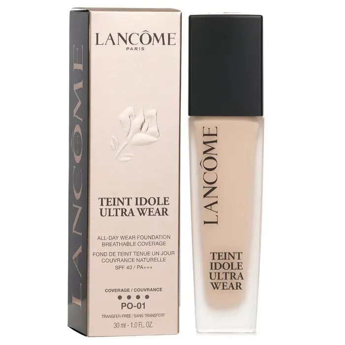 Lancome Teint Idole Ultra Wear Foundation with SPF40, Hydrating Flawless Coverage, Hyaluronic Serum-Infused, Acne-Friendly - #PO01, Makeup