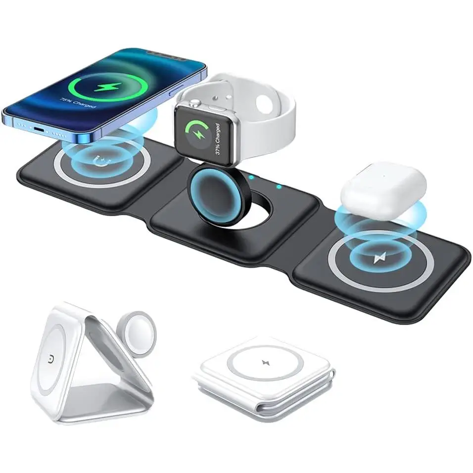 Wireless Charger, Magnetic Foldable 3 in 1 Mag-Safe Charger, Fast Travel Wireless Charging Station for iPhone 15/14/13/12/ Series,for iWatch,for AirPo