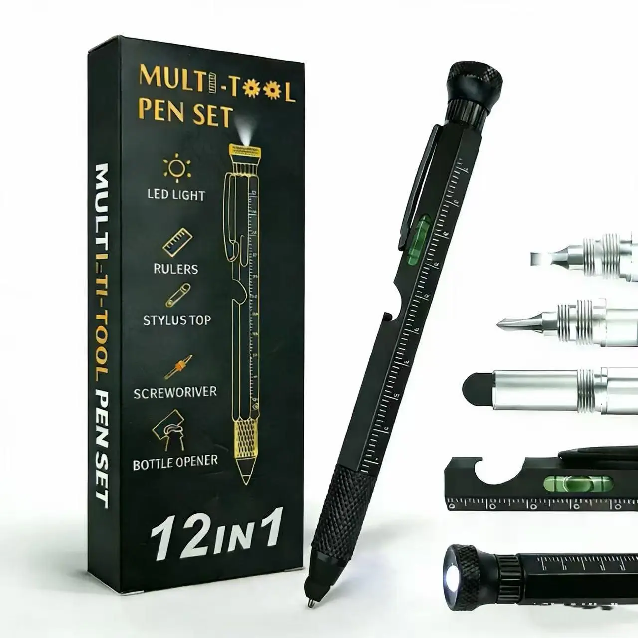 12-in-1 Multitool Pen with LED Light Ruler Stylus Top Screwdriver Bottle Opener Perfect Gift for Men Dad Husband Grandpa Valentines Day, Father's Day Gifts, Gifts For Him