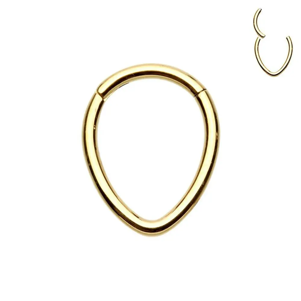 Golden Teardrop Steel Seamless Hinged Clicker Ring