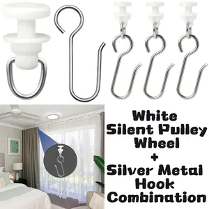 100/200pcs Curtain Track Hooks, Silent Plastic Wheels & Metal S-Hooks, Easy Installation, Suitable for Straight & Curved Tracks, Home Curtains Essential