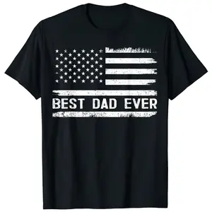 "Best Dad Ever" Vertical American Flag Print Black Cotton T-Shirt, Fathers Day Gift For Men Sweatshirt Classic