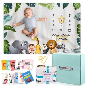 NestWorthy Baby Milestone Blanket for Pictures 60x40cm Gender Neutral Gift for Newborn Baby Shower Swaddle Crib NestWorthy Baby Milestone Blanket with 2 Felt Frames & 6 Milestone Cards