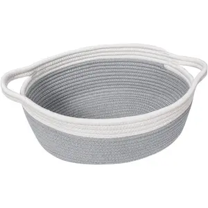 Small Woven Basket, Storage Basket with Handles, Empty Baskets for Gifts, Woven Basket for Diapers, Towels, Snacks, Dog Toy Basket, Easter Basket, 12"x 8" x 5",