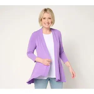 Susan Graver Liquid Knit 3/4 Sleeve Cardigan with Peplum