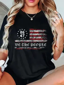 100% Cotton Unisex Anti Trump 8647 86 47 US Flag We The People Impeach 47 T-Shirt