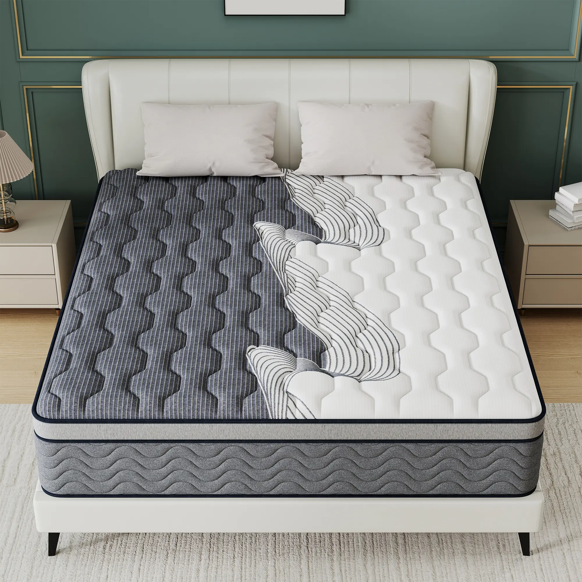 MULINATURE 12"/14" Dual Firmness Mattress Hybrid Medium Firm/Soft - Full Queen King Size Memory Foam with Lumbar Support & Pocket Springs, Motion Isolation