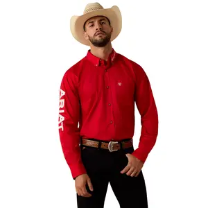 Ariat Men's Team Logo Tango Red Twill Fitted Button Down Shirt 10073653