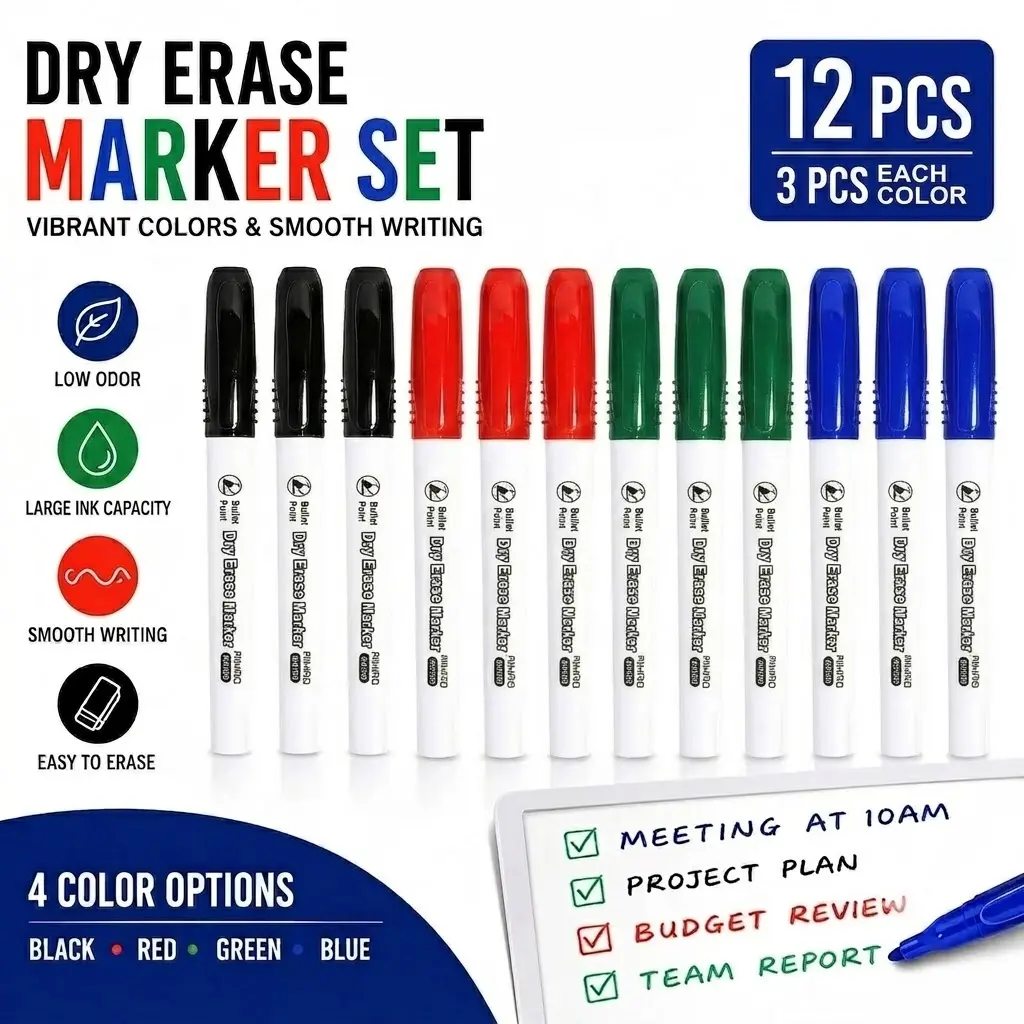 12PCS Colorful Marker Pen Set - Low-Odor, Large Ink Capacity Markers for School & Home Use (Ideal for Drawing, Journaling)