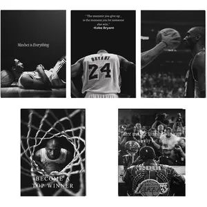 Set of 5 Kobe Bryant Motivational Poster - Inspirational Wall Art, Black & White Basketball Print, Sports Art Decor, Motivational , Unframed Posters